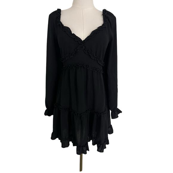 Black Ruffle Inspired Hearts Mini Dress Size Small Babydoll Whimsigoth Fairy - Picture 1 of 12